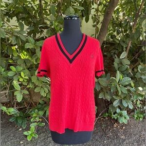 L-RL Lauren Active v-neck short-sleeve cable knit sweater - size L